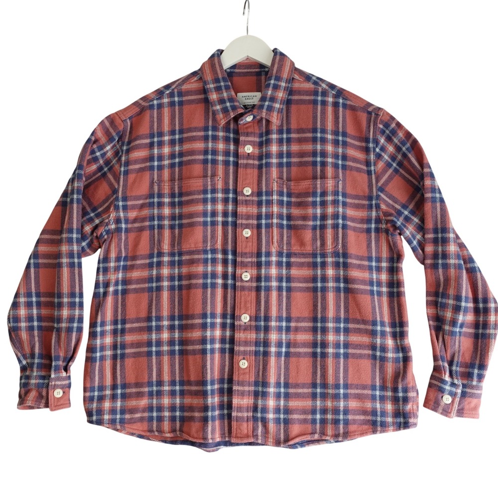 American Flannel Shirt Mens XL Pink Plaid Relaxed Fit Cotton Button Down Gorp